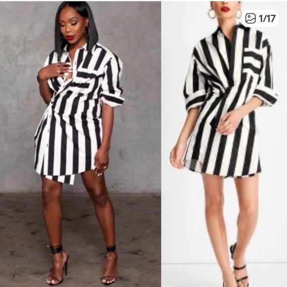 Bold Black and White Striped Mini Dress - Picture 1 of 3